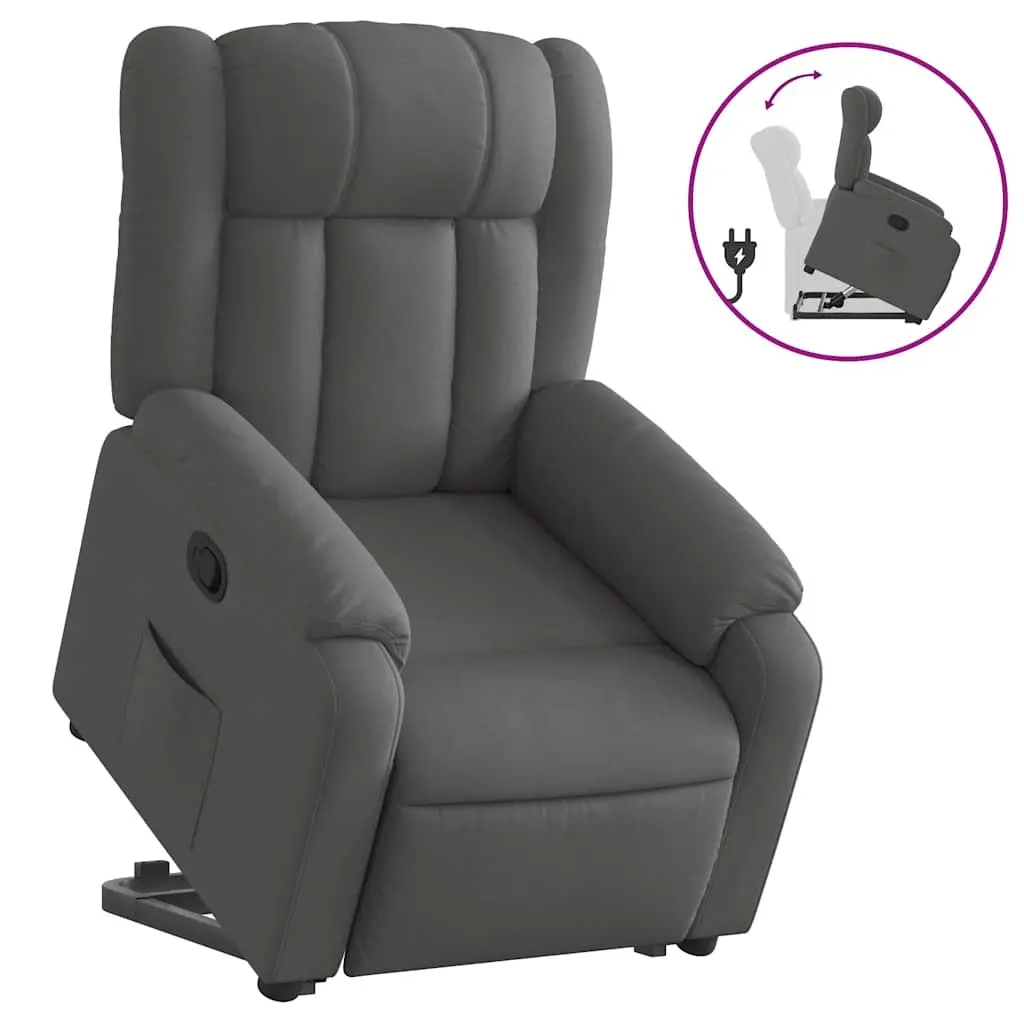 Stand Up Recliner Chair Dark Grey Fabric Power Lift Electric Motor Elderly