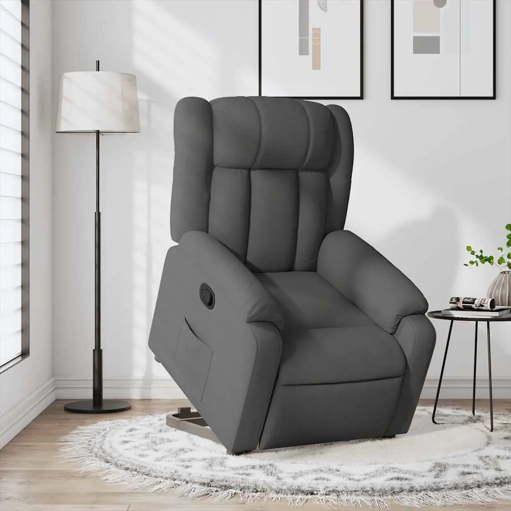 Stand Up Recliner Chair Dark Grey Fabric Power Lift Electric Motor Elderly