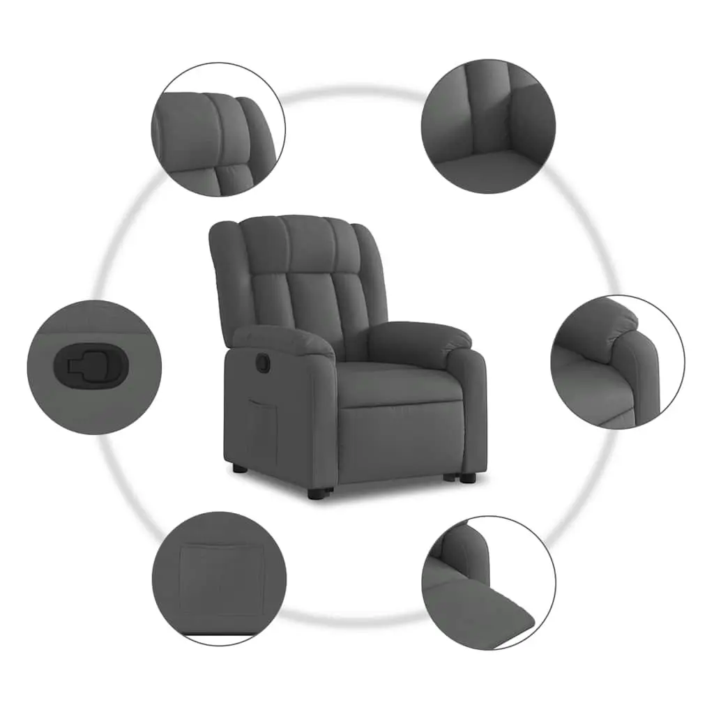 Stand Up Recliner Chair Dark Grey Fabric Power Lift Electric Motor Elderly