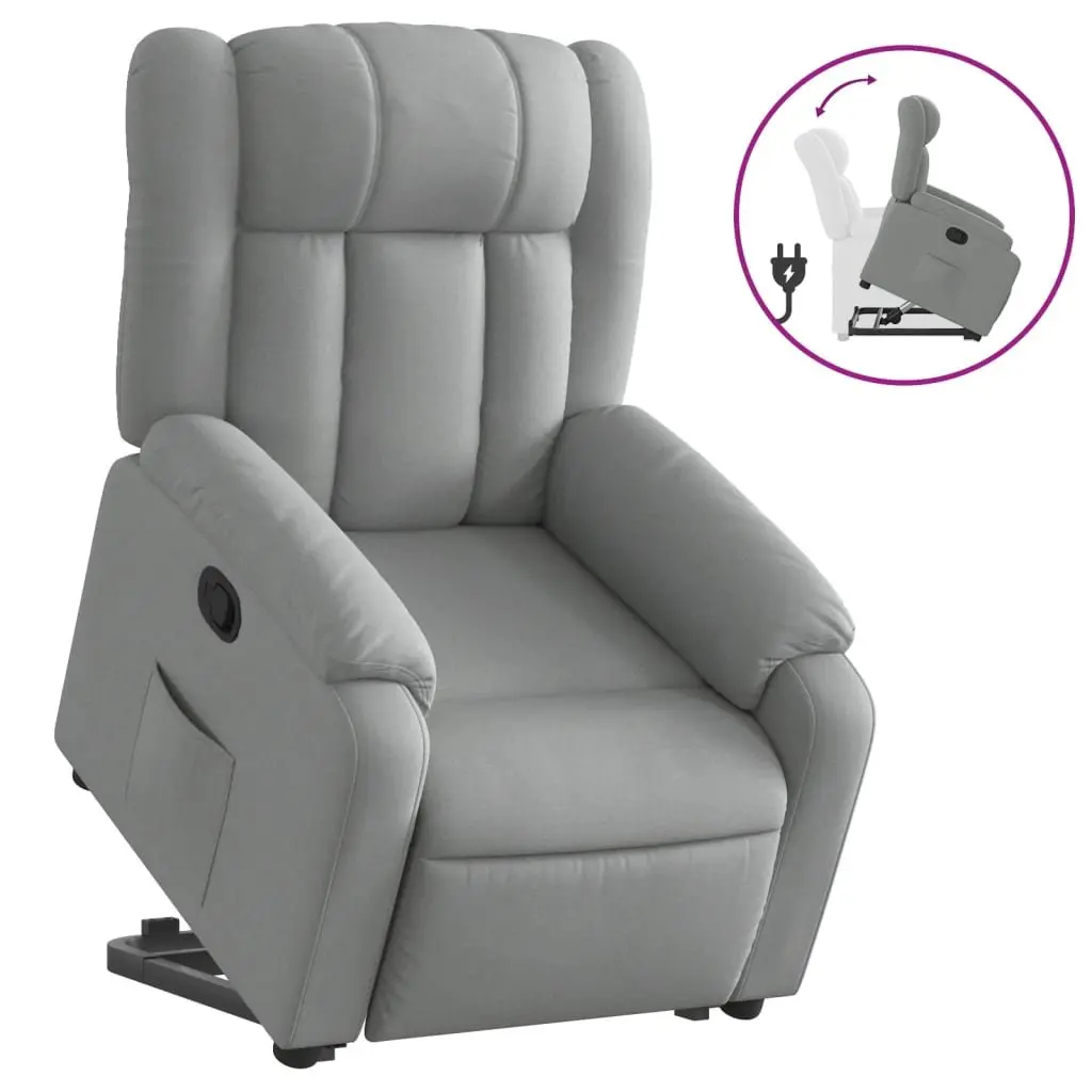 Electric Massage Recliner Chair Light Grey Fabric Stand Up Power Lift Manual