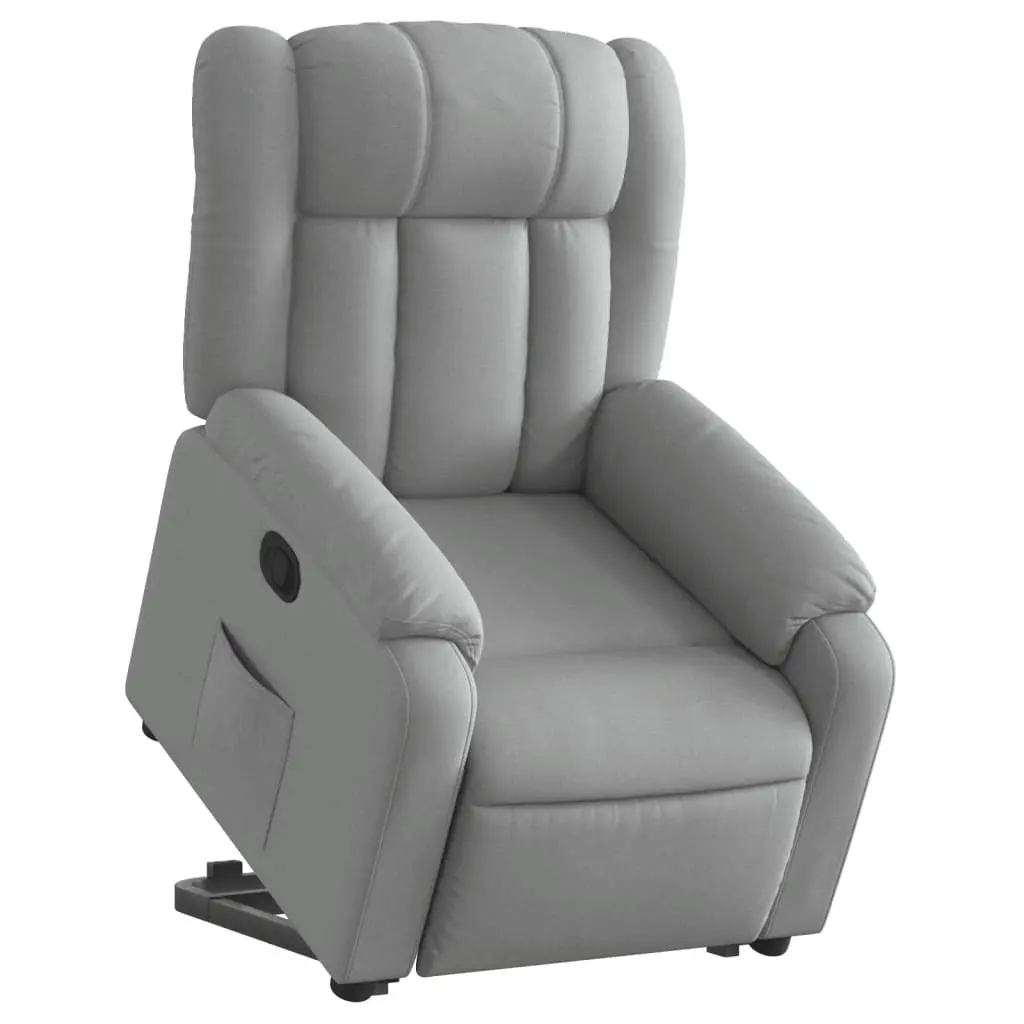 Electric Massage Recliner Chair Light Grey Fabric Stand Up Power Lift Manual