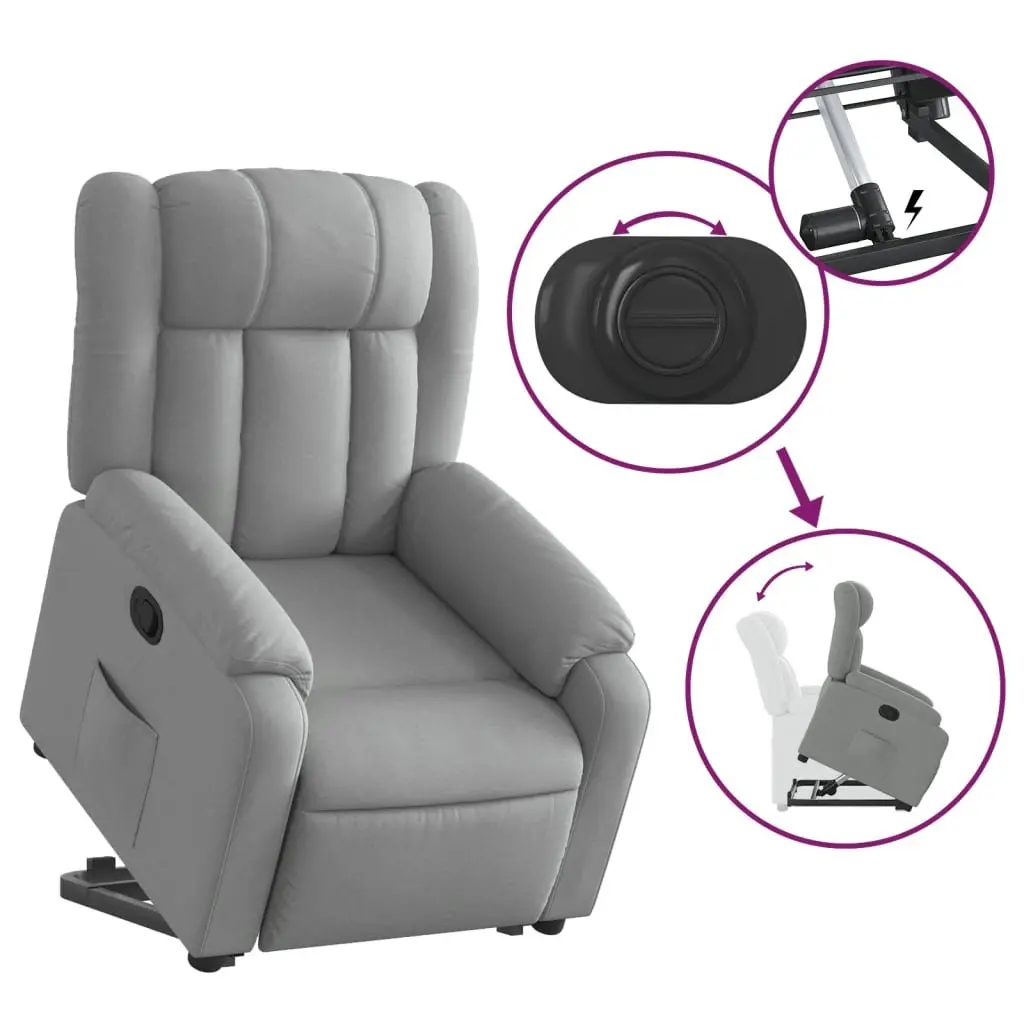 Electric Massage Recliner Chair Light Grey Fabric Stand Up Power Lift Manual