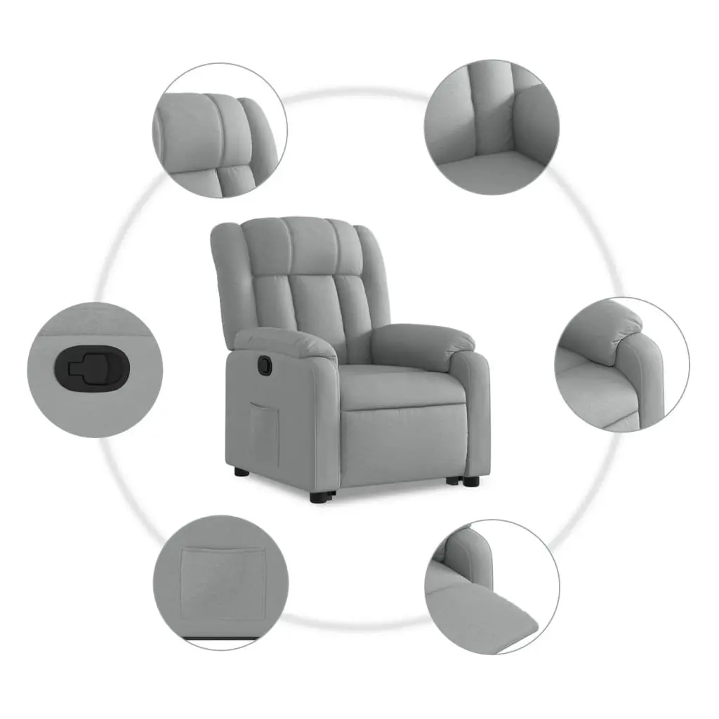 Electric Massage Recliner Chair Light Grey Fabric Stand Up Power Lift Manual