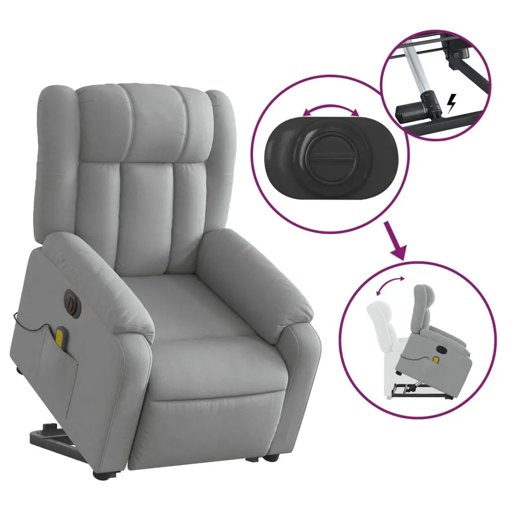 Electric Massage Recliner Chair Power Lift 135 Degrees Grey Fabric