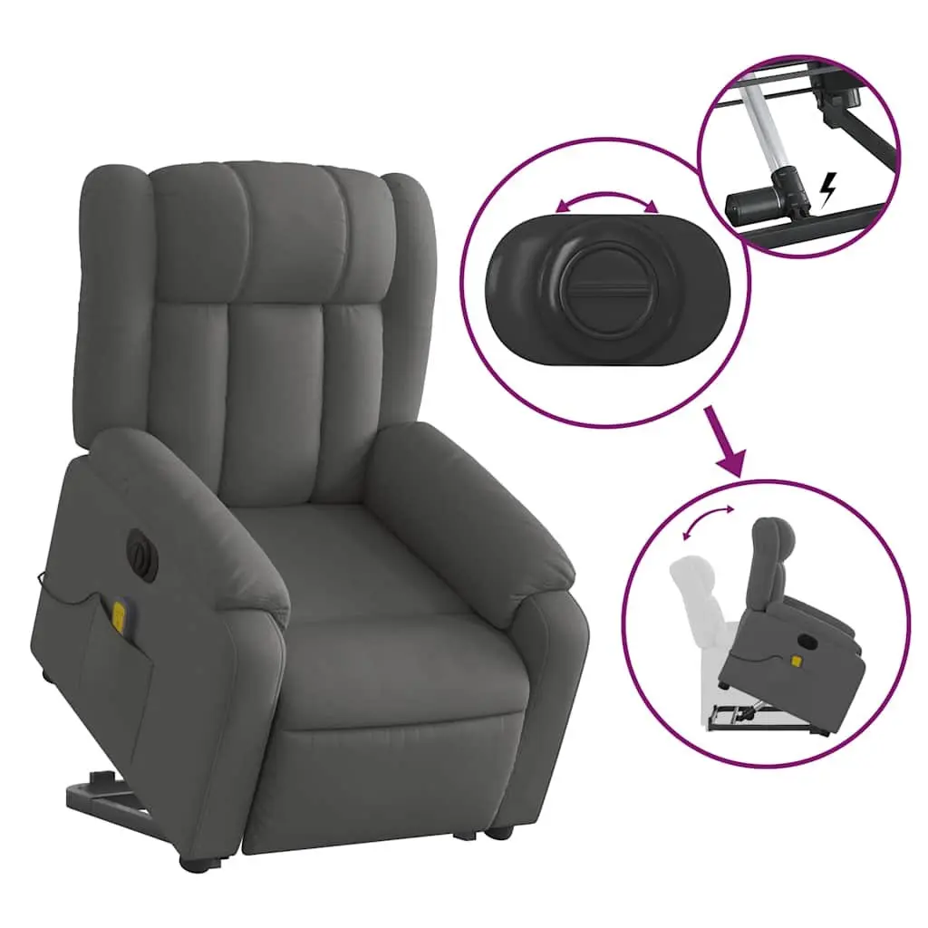 Electric Massage Recliner Chair Lift Recline Grey Fabric