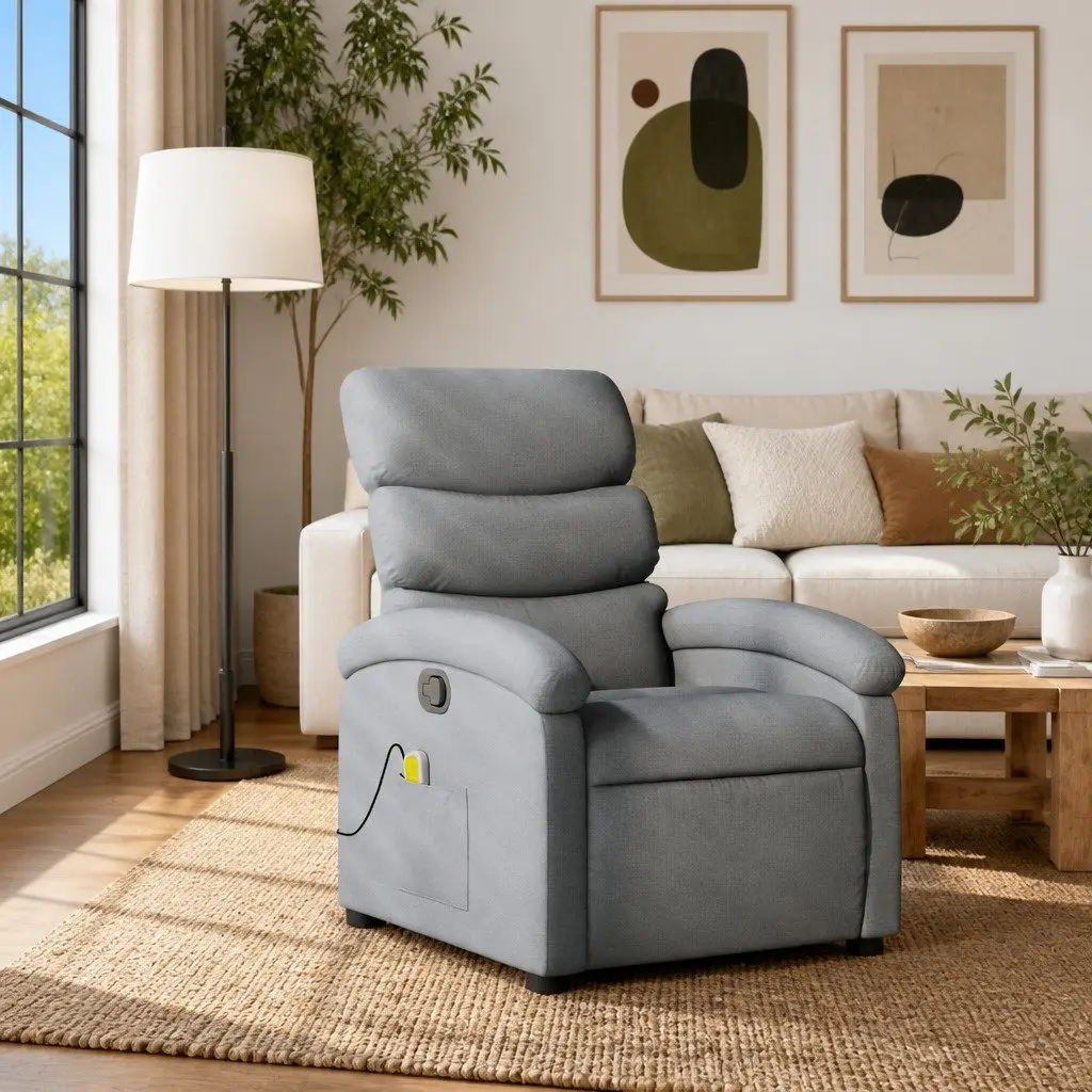 Grey Fabric Massage Recliner Chair