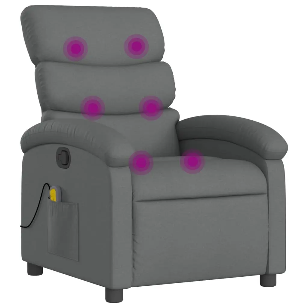 Massage Recliner Chair Grey Fabric Manual Recline Vibration Armchair Lounger