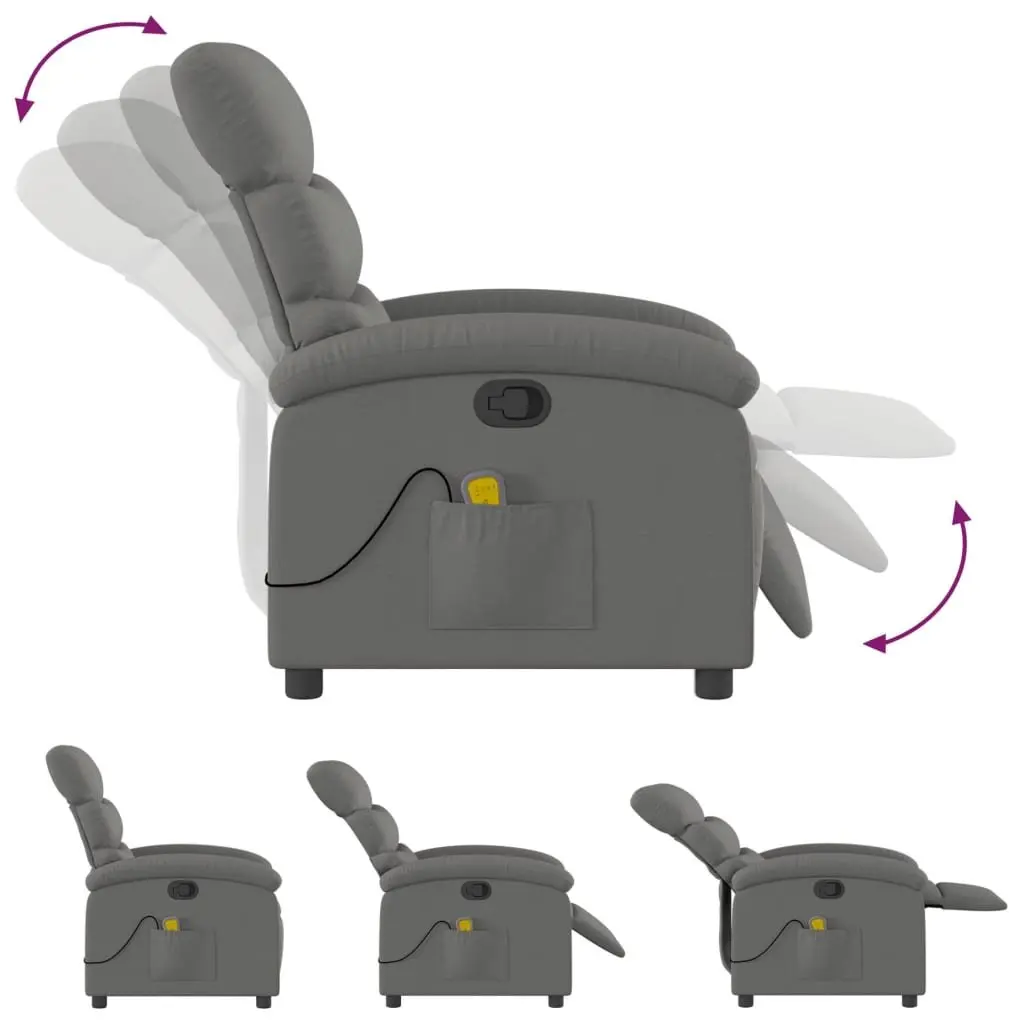 Massage Recliner Chair Grey Fabric Manual Recline Vibration Armchair Lounger