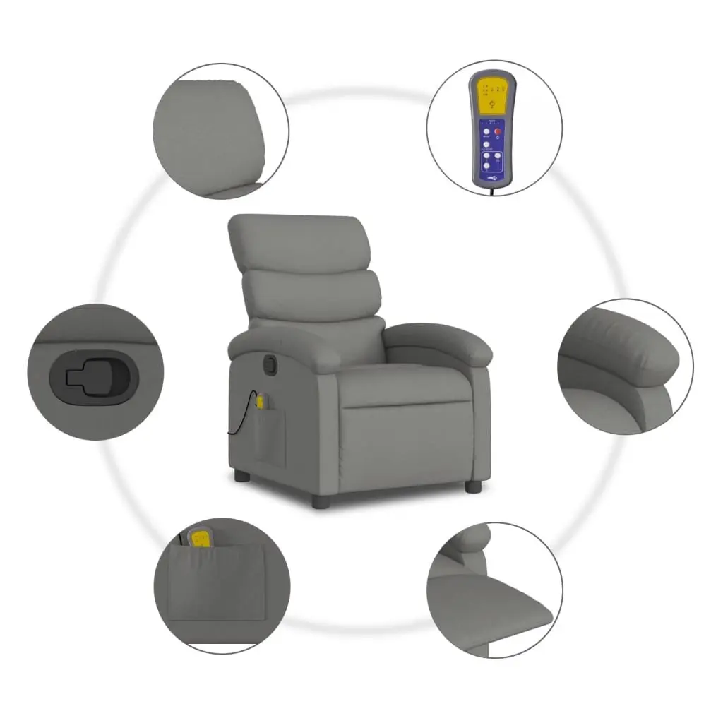 Massage Recliner Chair Grey Fabric Manual Recline Vibration Armchair Lounger