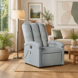 Massage Recliner Chair Grey Fabric Manual Recline Armchair Vibration Relaxation