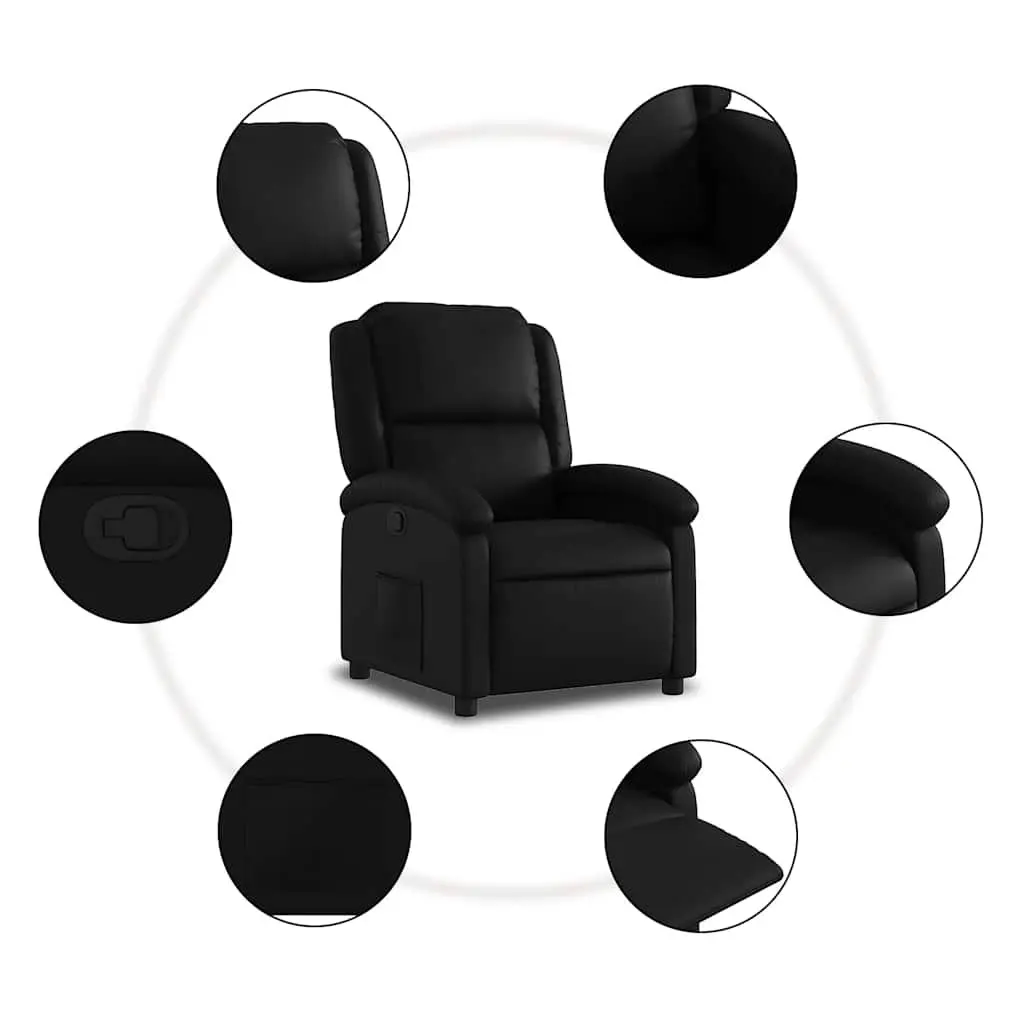 Recliner Chair Black Faux Leather Manual Reclining Armchair Adjustable Footrest