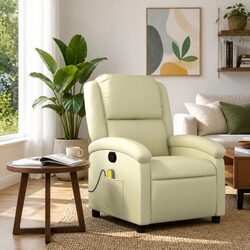 Comfort-Focused Cream Leather Manual Recline Massage Chair
