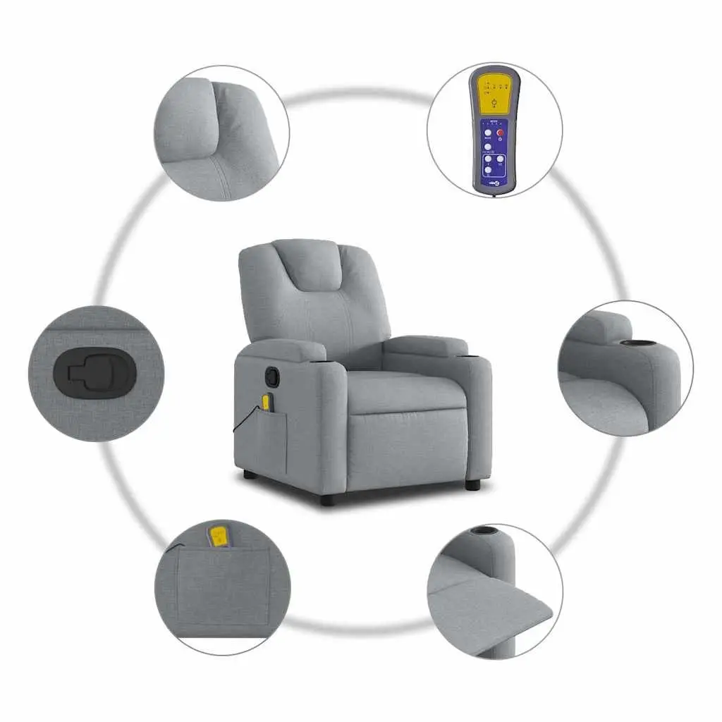 Massage Recliner Chair Manual Reclining Vibration 135 Degrees Grey Fabric
