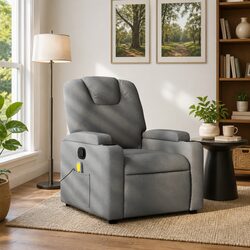 Massage Recliner Chair Grey Fabric Manual Recline Vibration Armchair Lounge