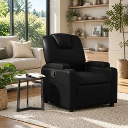 Cozy Black Recliner Chair with Storage Pocket and Cup Holders