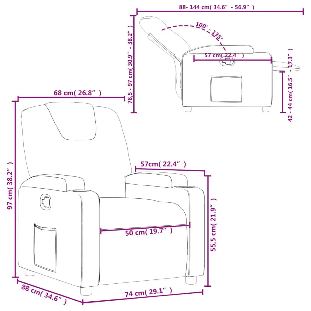 Recliner Chair Manual Reclining Armchair with Cup Holders Side Pocket Black