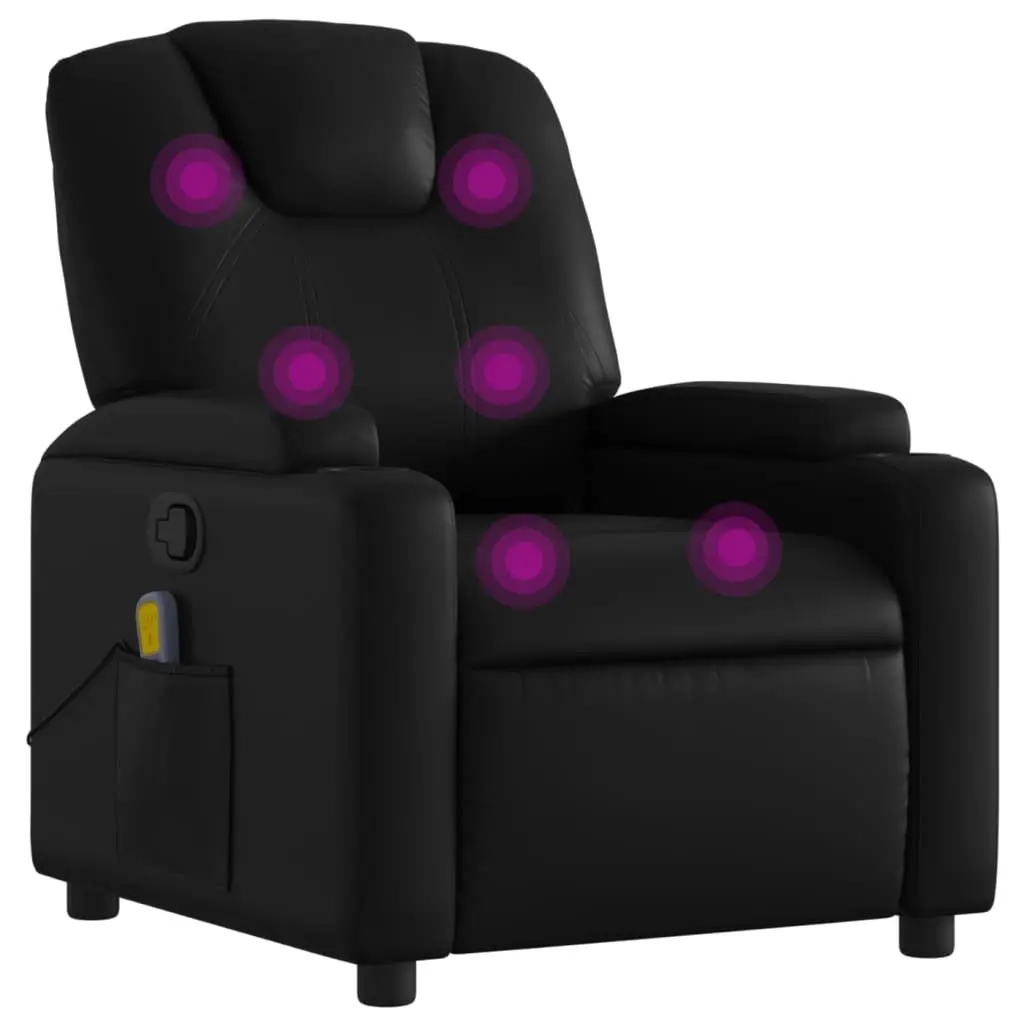 Massage Recliner Chair Manual Recline Black Faux Leather 6 Massage Points