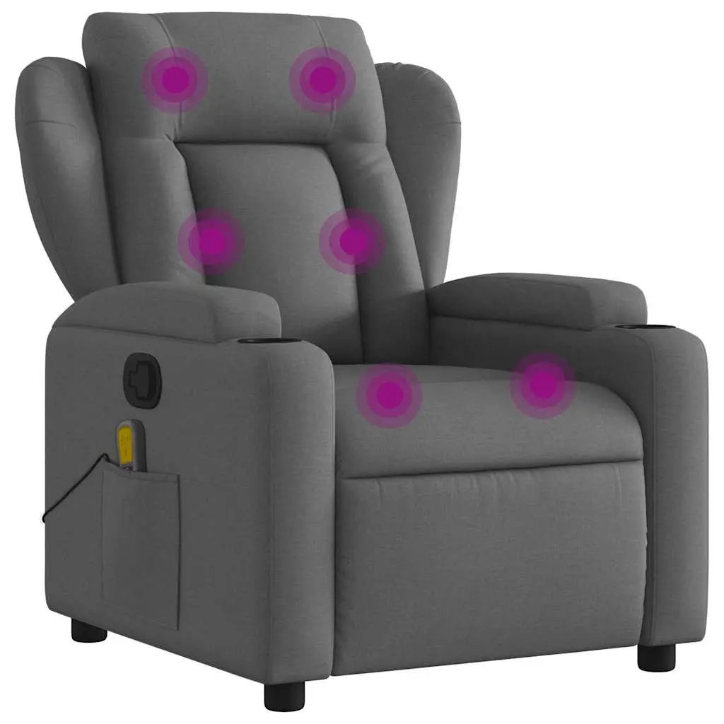 Massage Recliner Chair Manual Reclining Grey Fabric with 6 Vibration Points