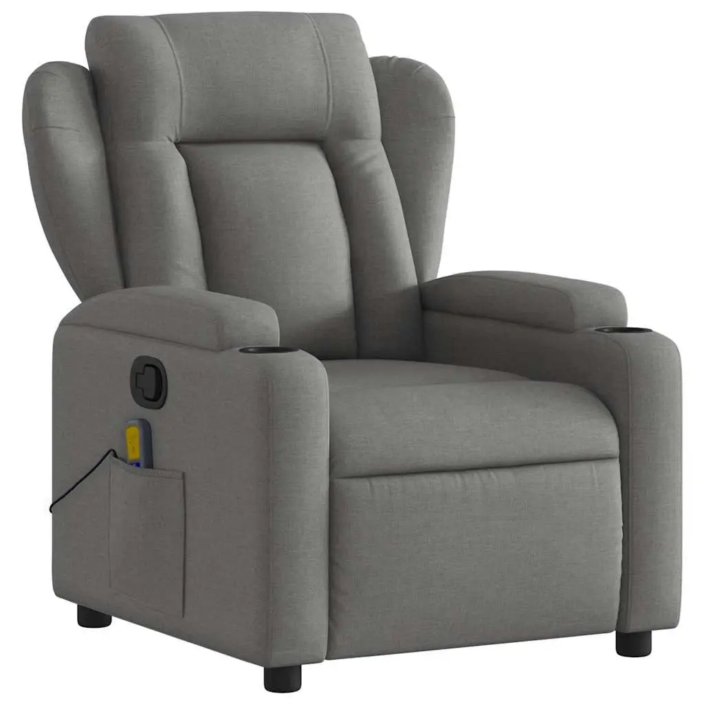 Massage Recliner Chair Manual Reclining Grey Fabric with 6 Vibration Points