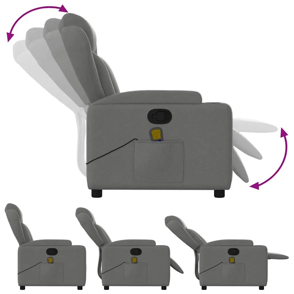 Massage Recliner Chair Manual Reclining Grey Fabric with 6 Vibration Points