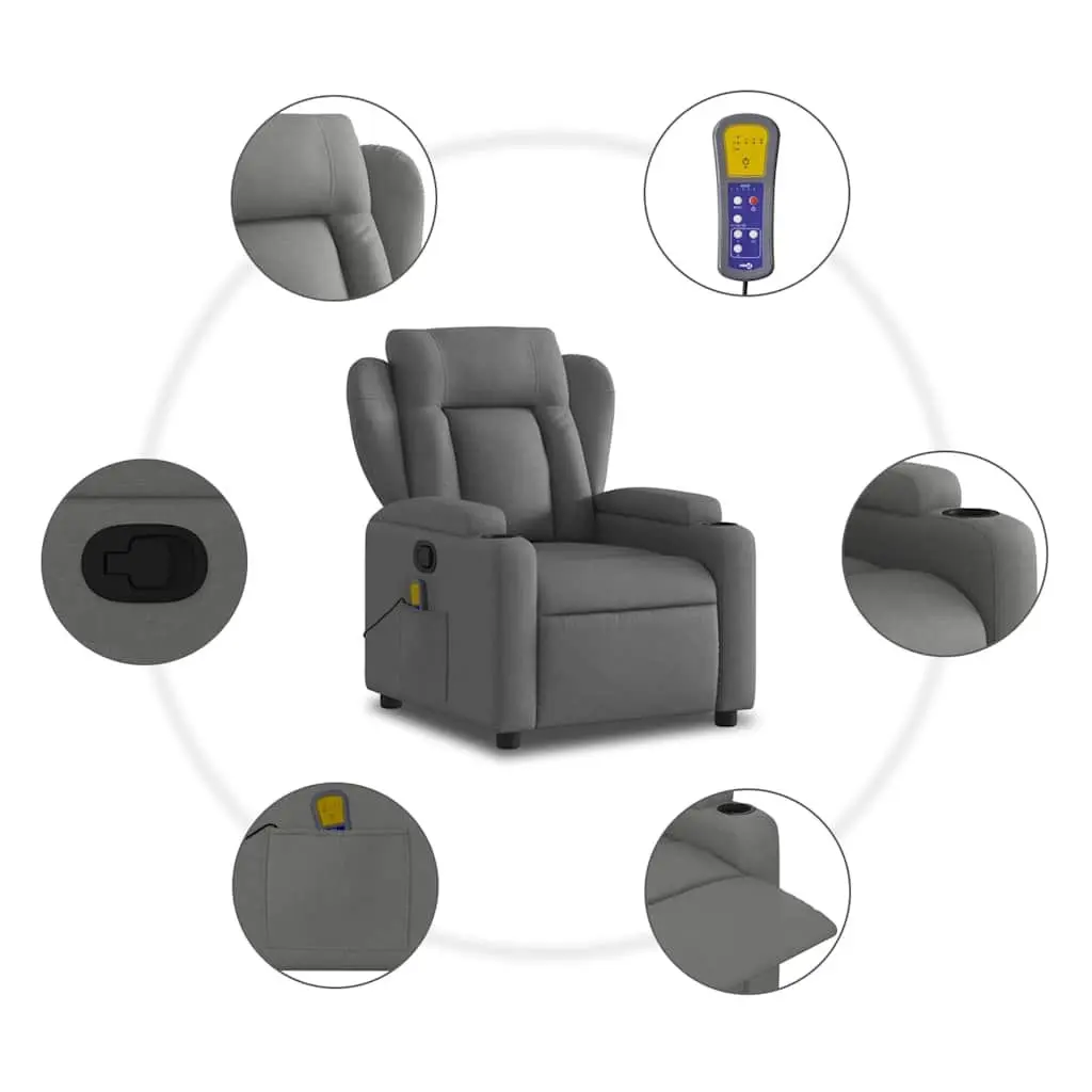 Massage Recliner Chair Manual Reclining Grey Fabric with 6 Vibration Points