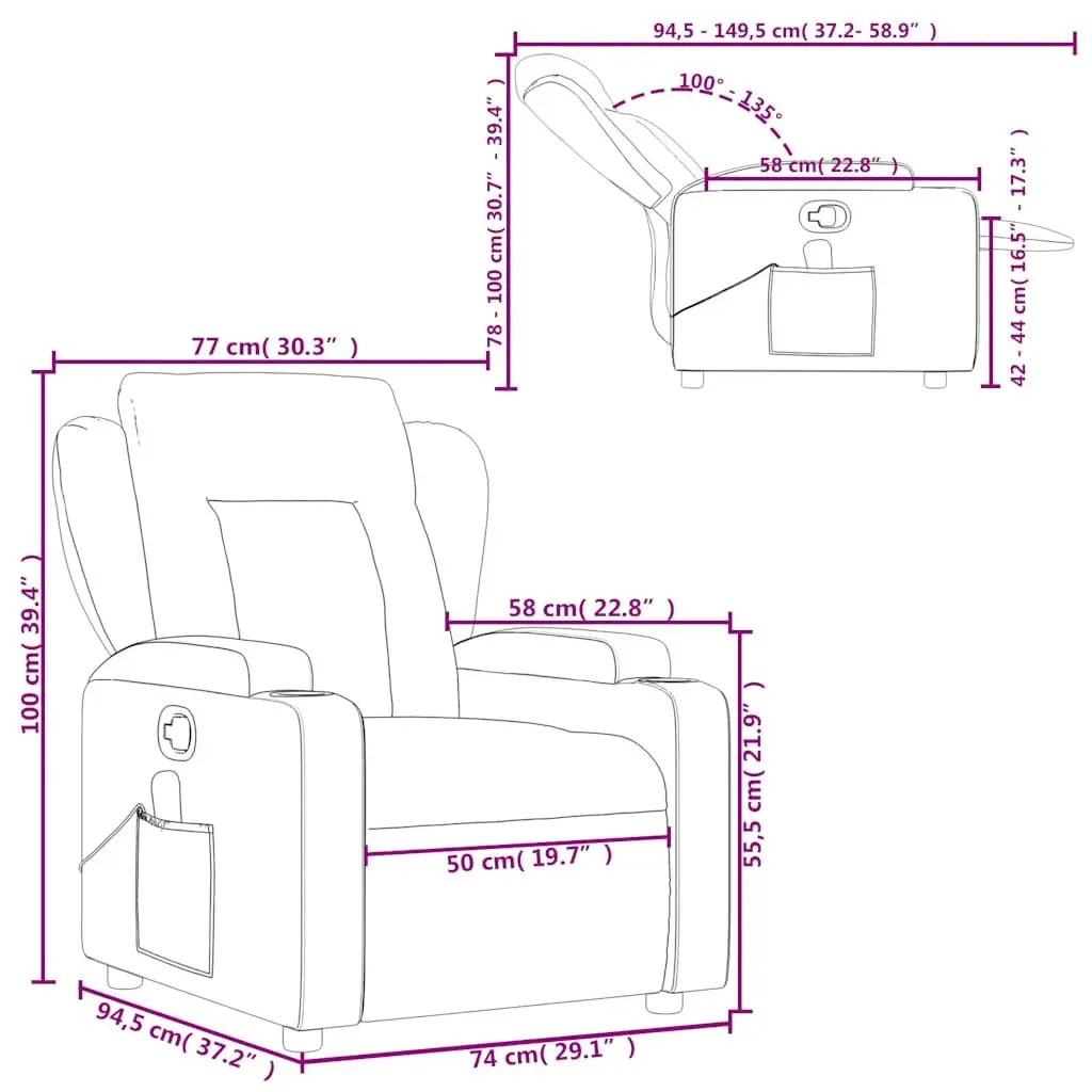 Massage Recliner Chair Cream Fabric Manual Recline Armchair Lounge with Cup