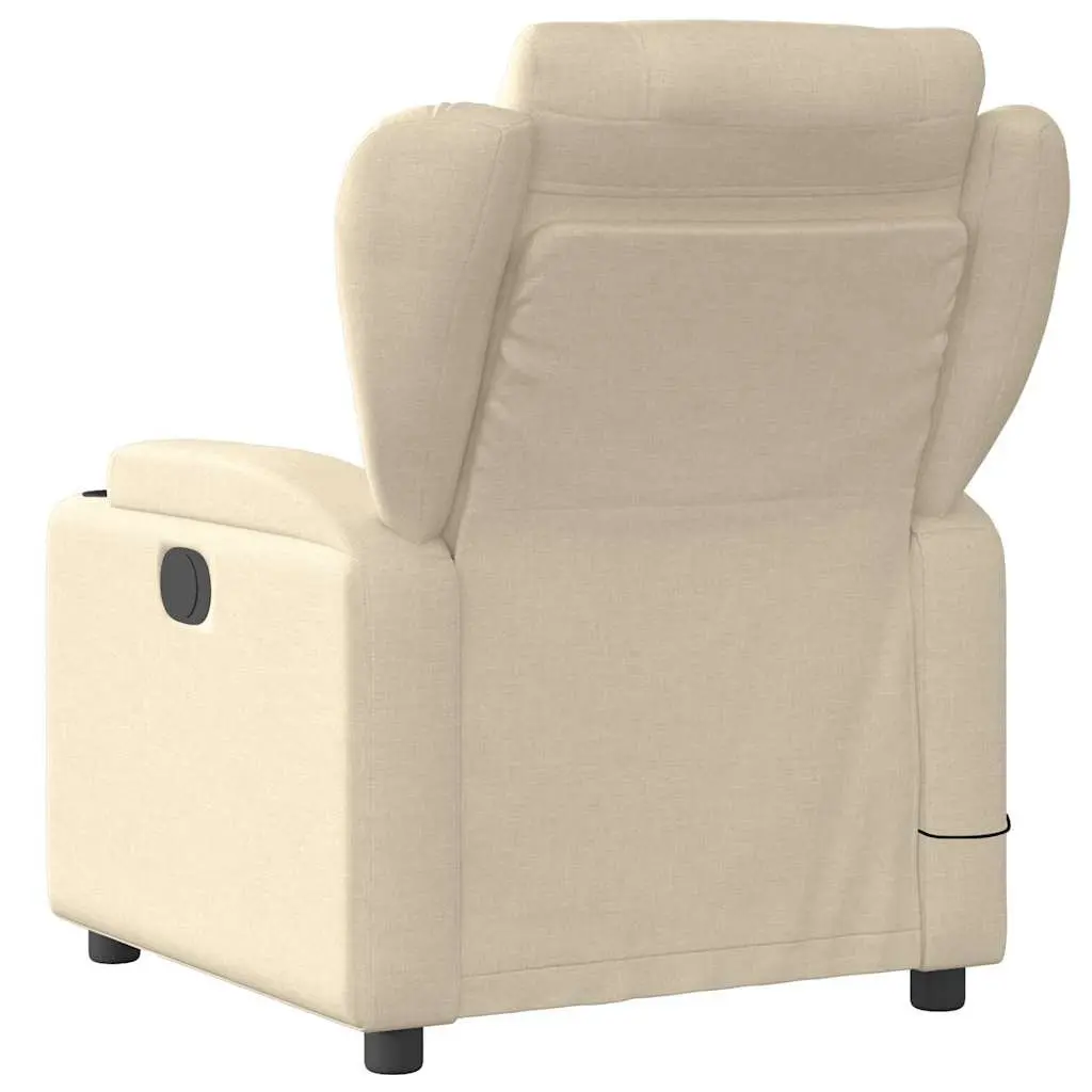 Massage Recliner Chair Cream Fabric Manual Recline Armchair Lounge with Cup
