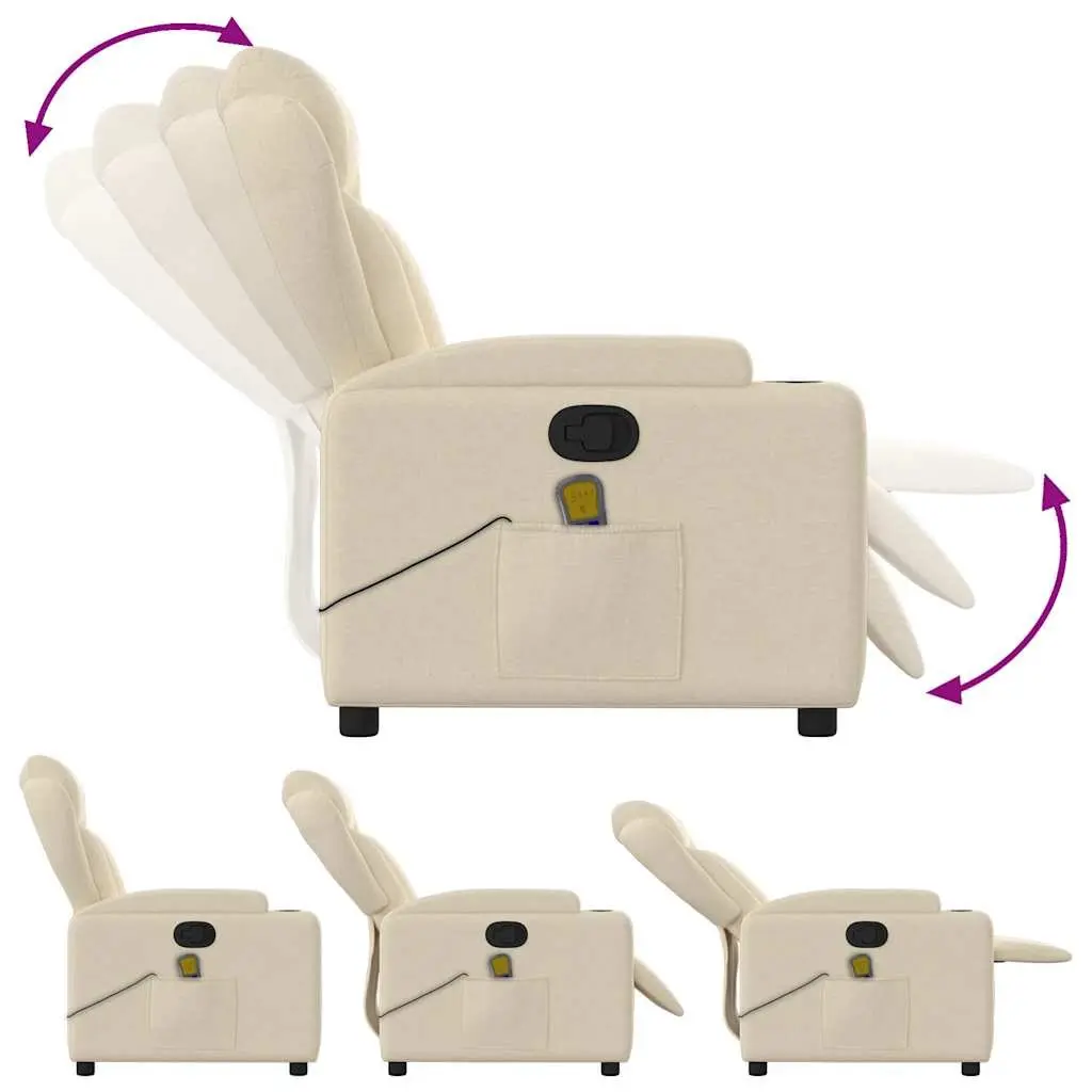 Massage Recliner Chair Cream Fabric Manual Recline Armchair Lounge with Cup