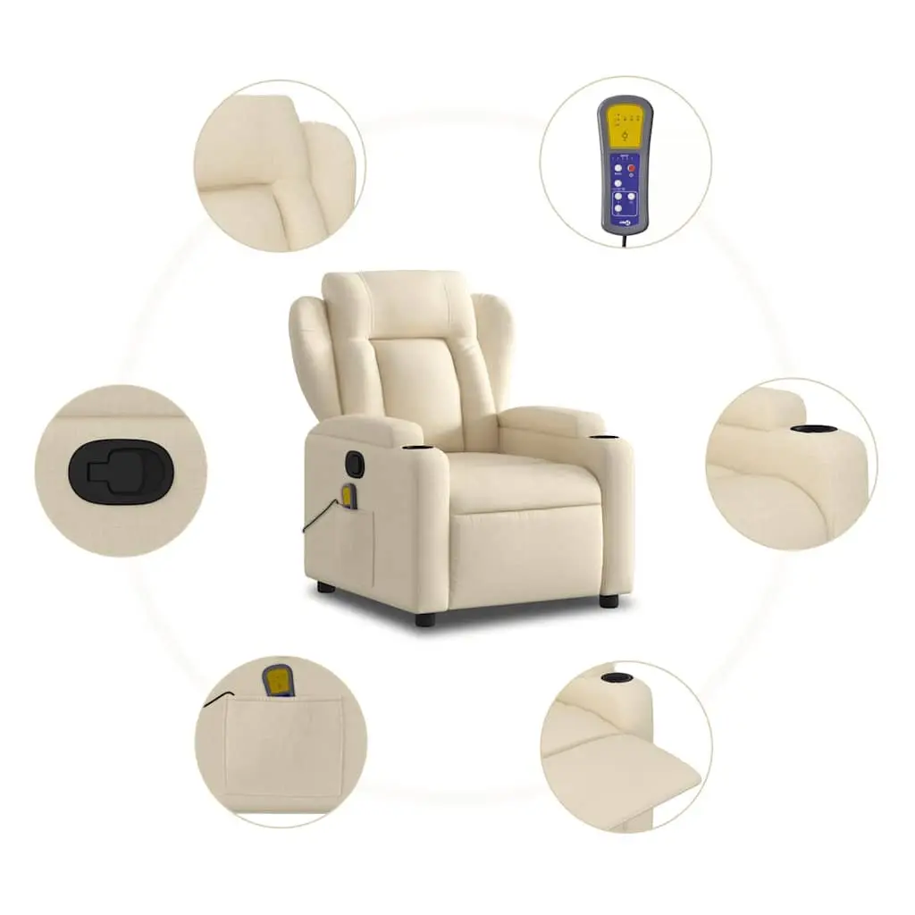 Massage Recliner Chair Cream Fabric Manual Recline Armchair Lounge with Cup