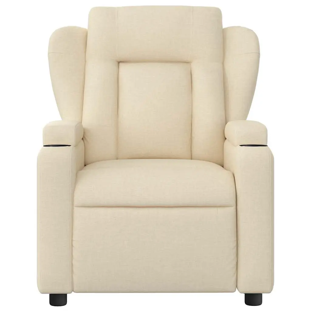 Massage Recliner Chair Cream Fabric Manual Recline Armchair Lounge with Cup