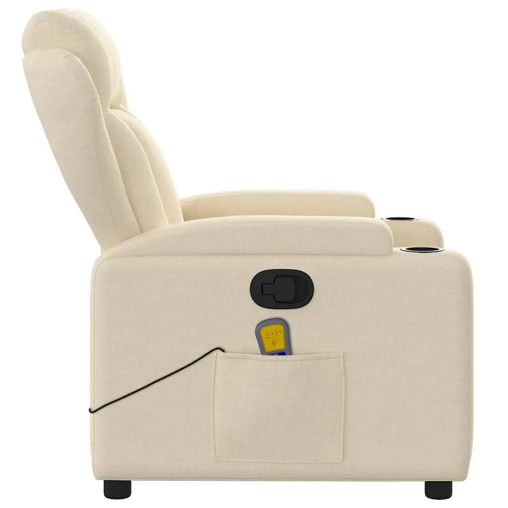 Massage Recliner Chair Cream Fabric Manual Recline Armchair Lounge with Cup