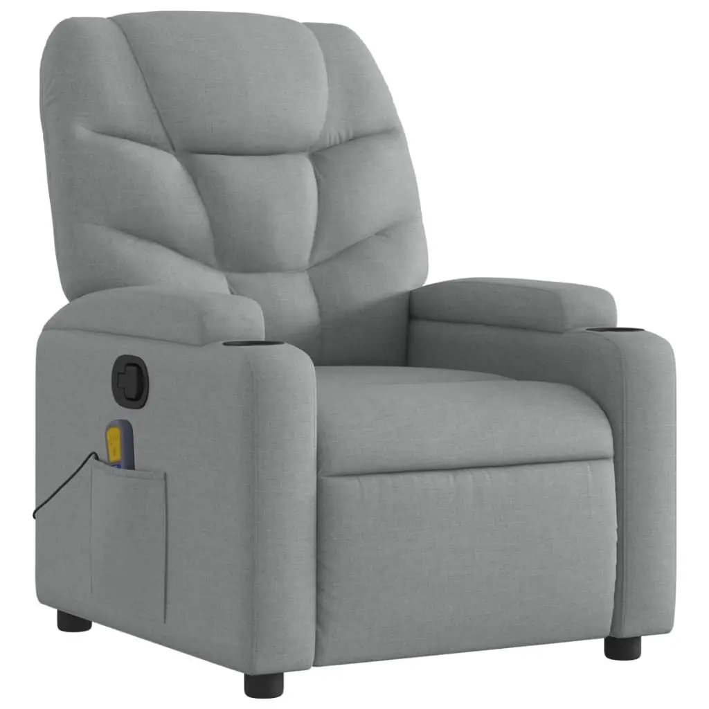 Recliner Chair Grey Fabric Manual Vibration Massage Armchair for Living Room Relaxation