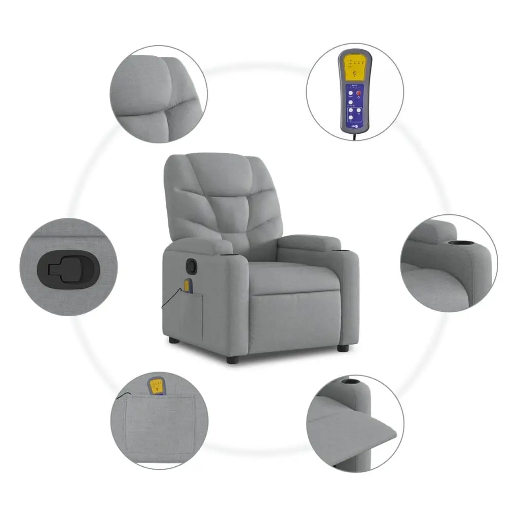 Recliner Chair Grey Fabric Manual Vibration Massage Armchair for Living Room Relaxation