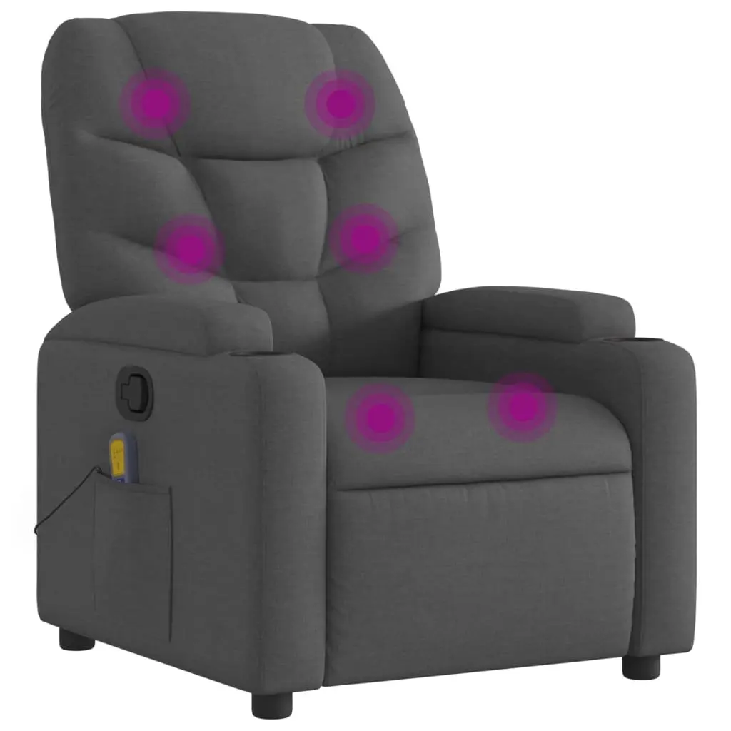 Massage Recliner Chair Manual Reclining Grey Fabric 135 Degrees Vibration Massage