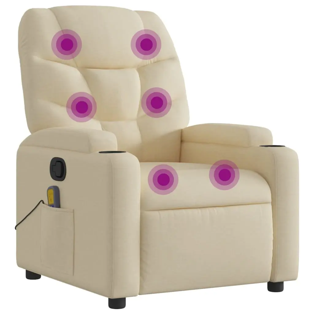 Massage Recliner Chair Vibration Manual Recline Cream Fabric