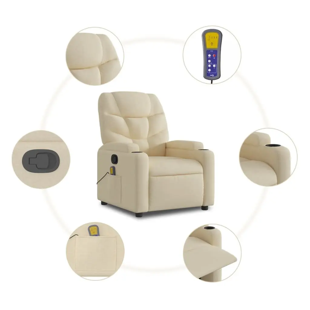 Massage Recliner Chair Vibration Manual Recline Cream Fabric