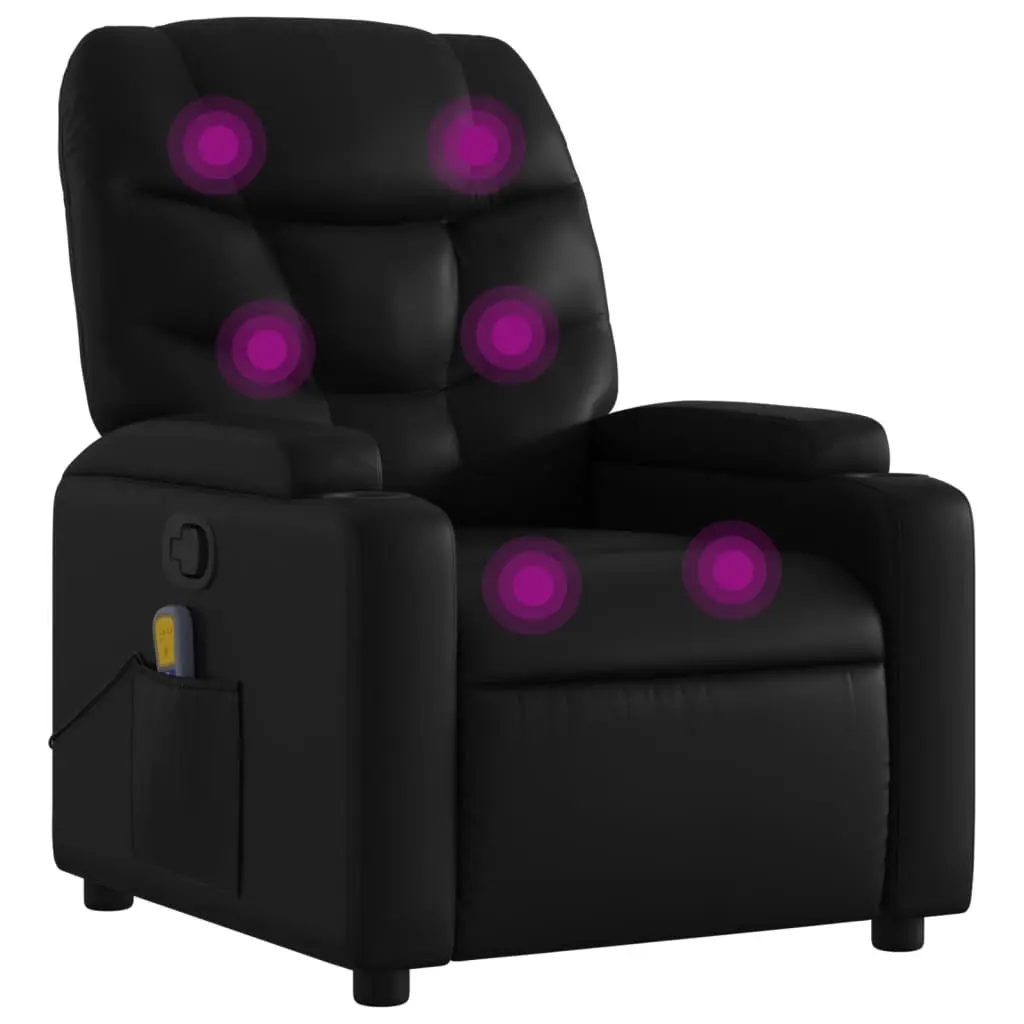 Massage Recliner Chair Manual Reclining 135 Degrees Black Faux Leather 6 Massage Points