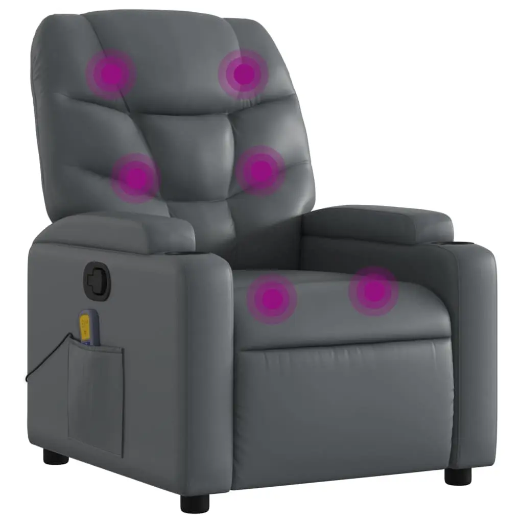 Recliner Chair Massage Vibration Faux Leather 6 Point Manual Grey