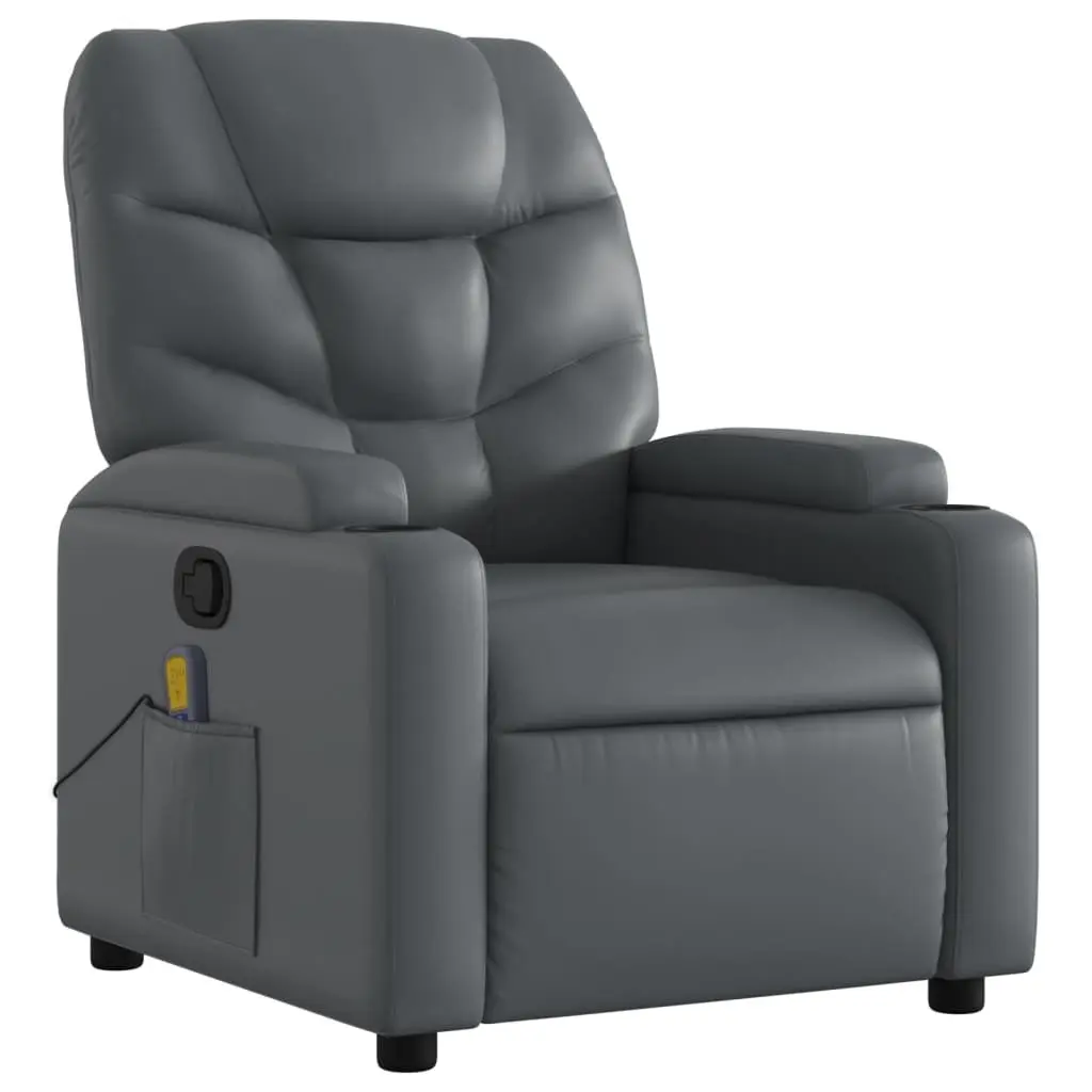 Recliner Chair Massage Vibration Faux Leather 6 Point Manual Grey