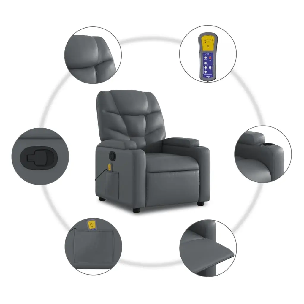 Recliner Chair Massage Vibration Faux Leather 6 Point Manual Grey
