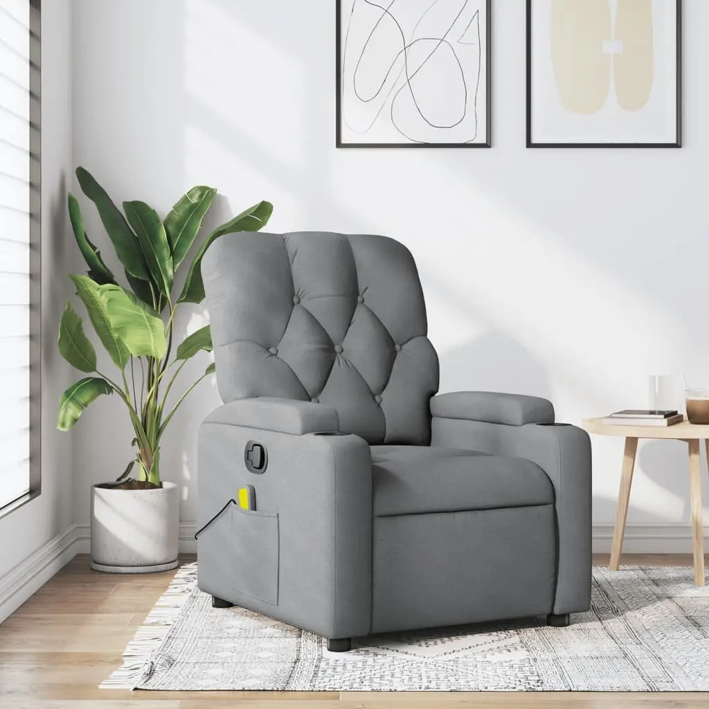 Recliner Chair Manual Vibration Massage Fabric Grey Armchair