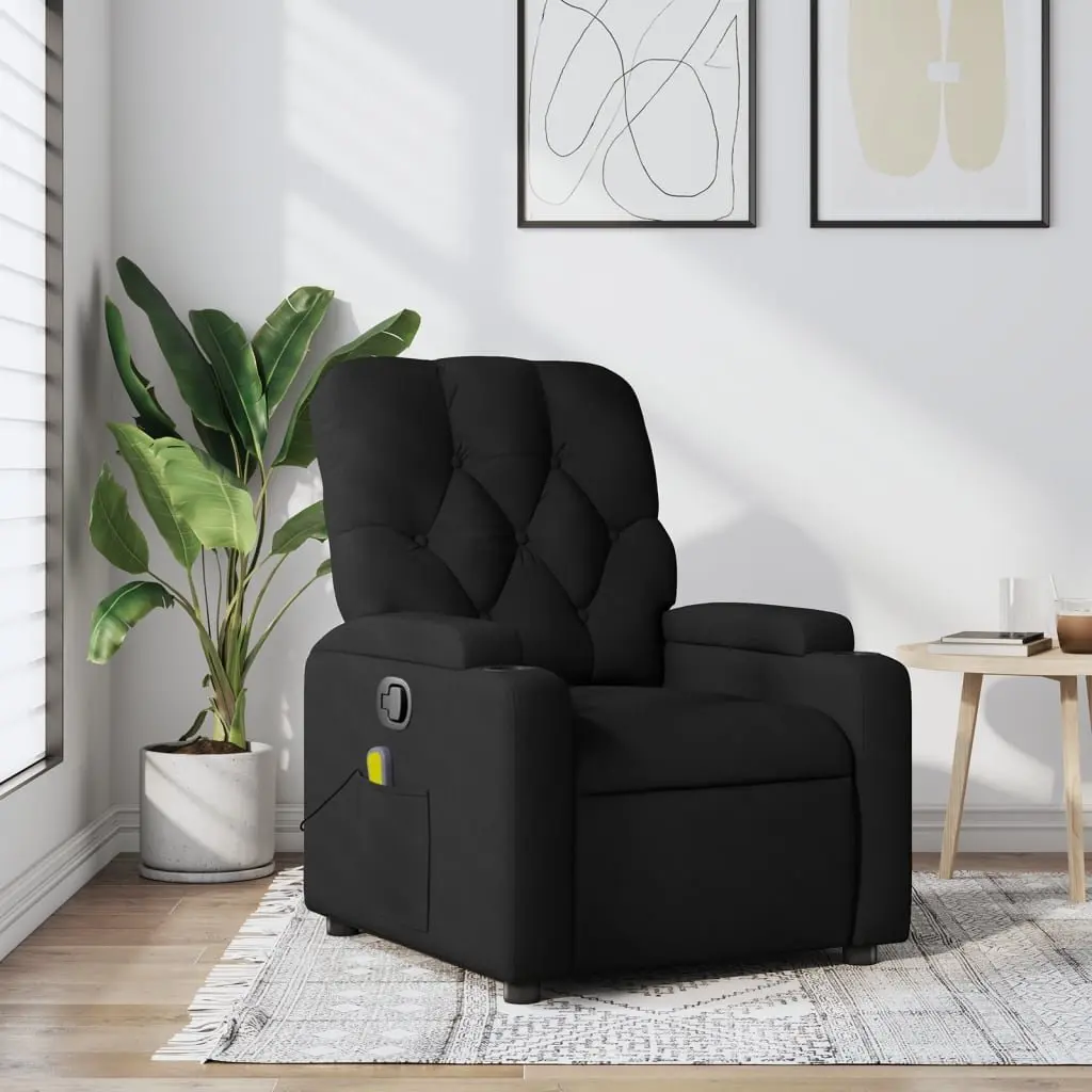 Recliner Chair Vibration Massage Manual Black Fabric Lounge Armchair