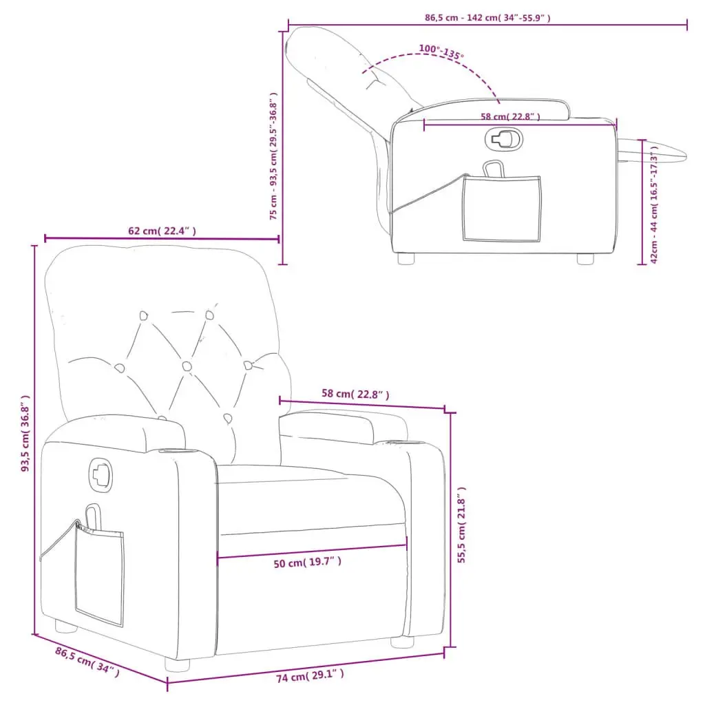 Recliner Chair Vibration Massage Manual Black Fabric Lounge Armchair