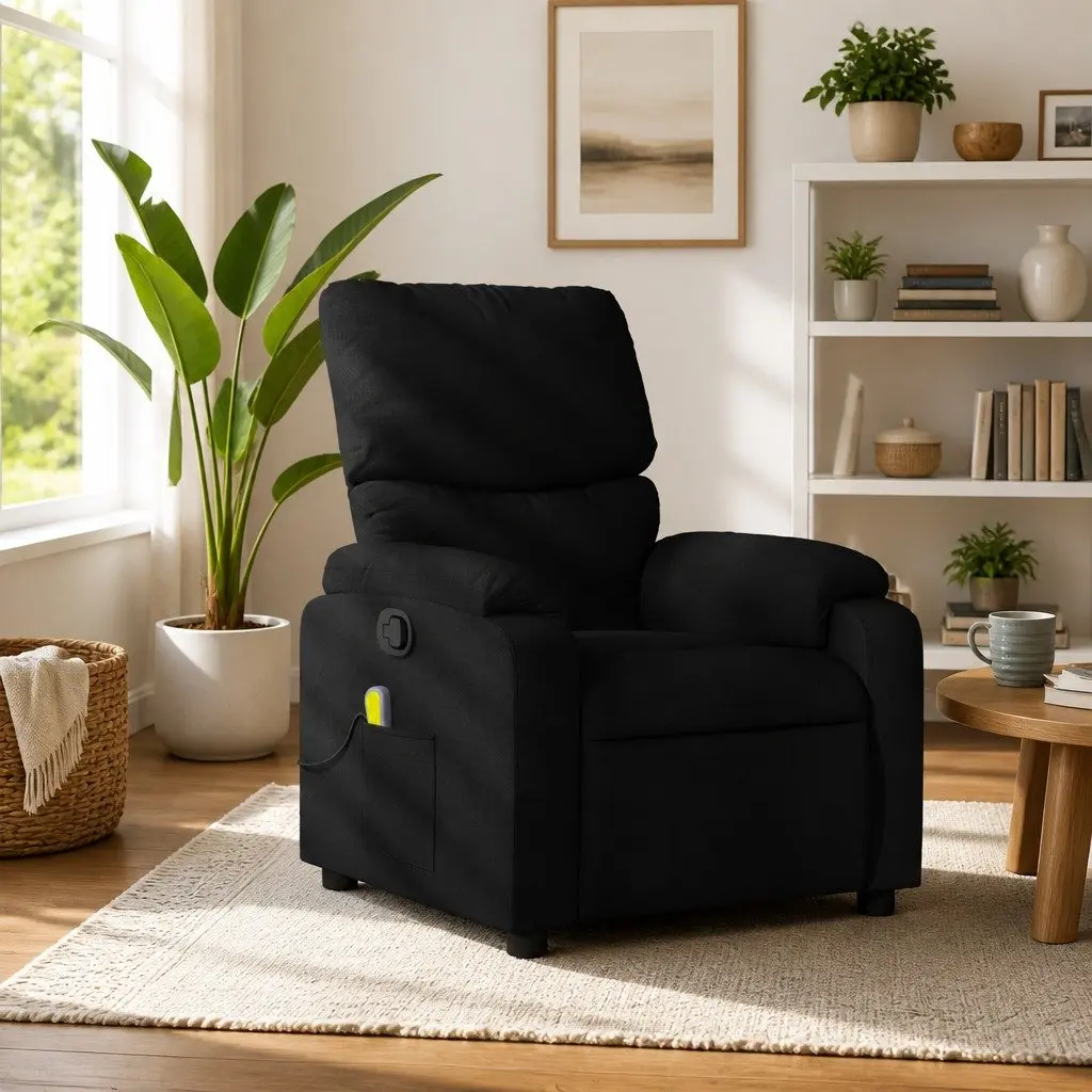 Recliner Chair Manual Vibration Massage Adjustable Backrest Black Fabric