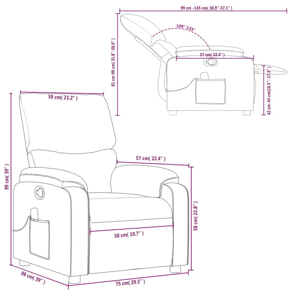 Recliner Chair Manual Vibration Massage Adjustable Backrest Black Fabric