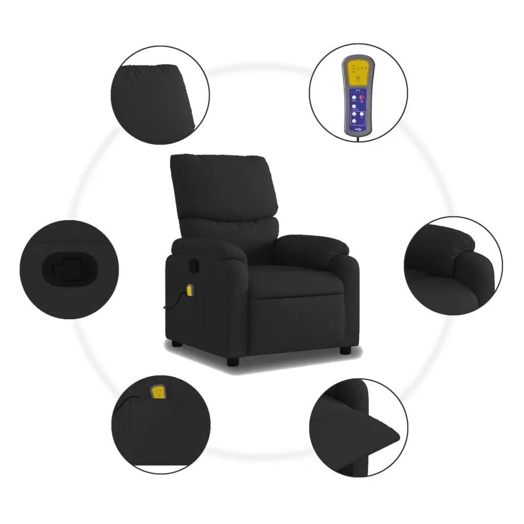 Recliner Chair Manual Vibration Massage Adjustable Backrest Black Fabric