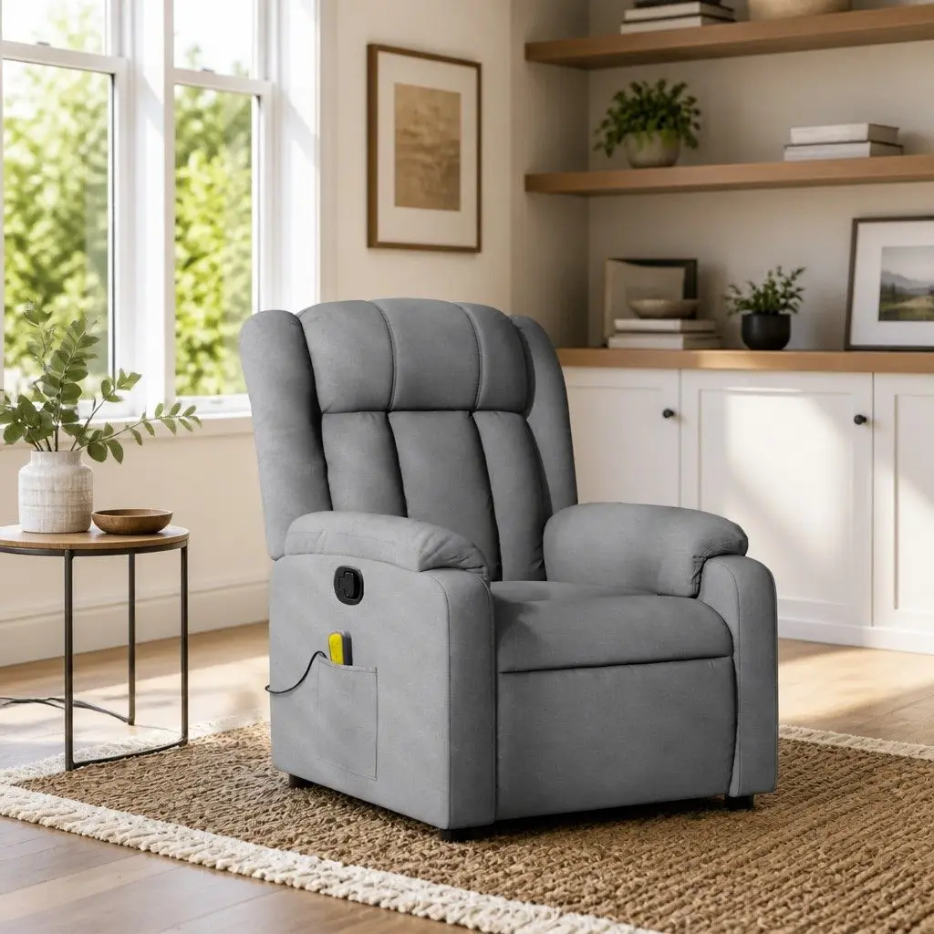 Grey Fabric Massage Recliner for Relaxation