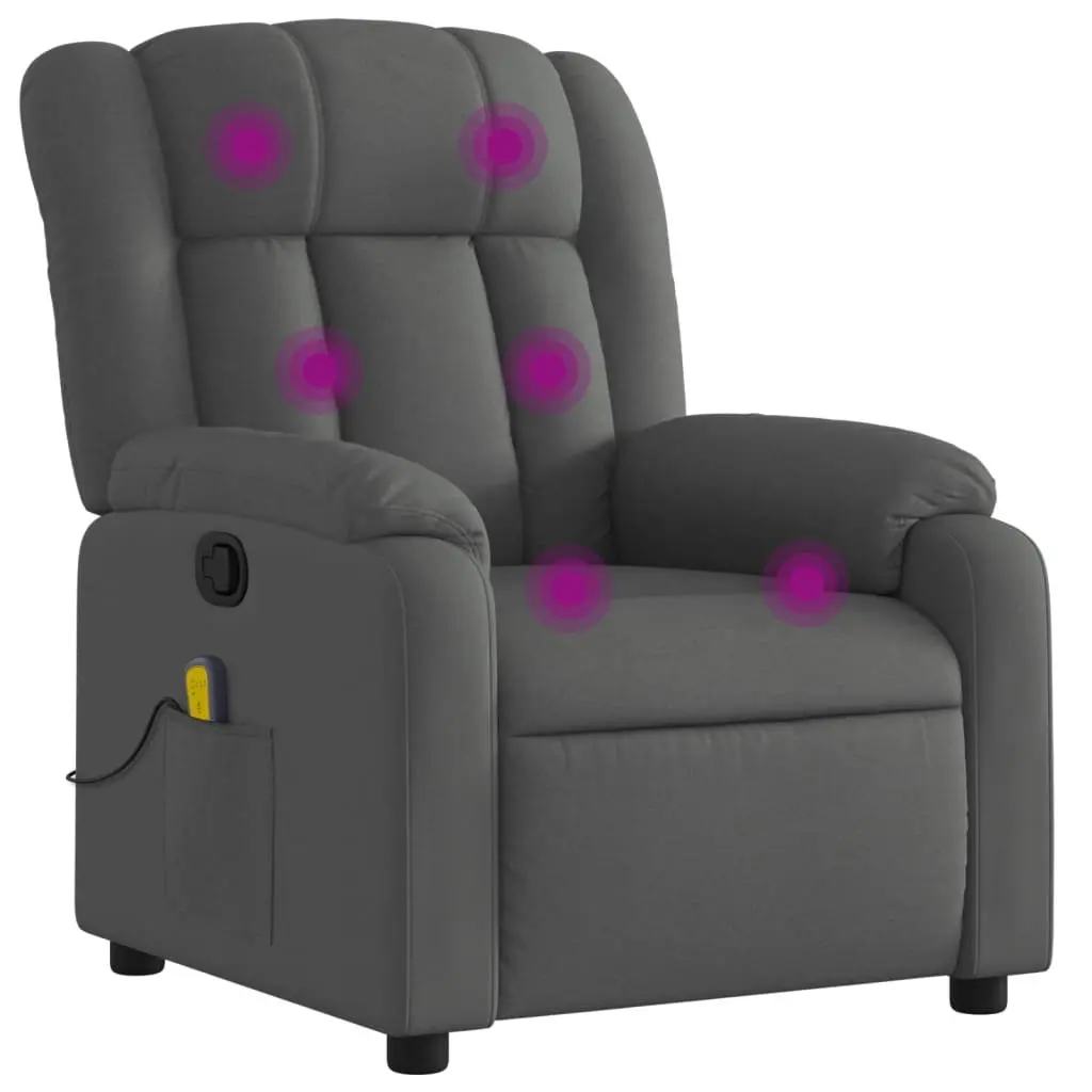 Massage Recliner Chair Manual Recline 135 Degrees Grey Fabric 6 Vibration Points