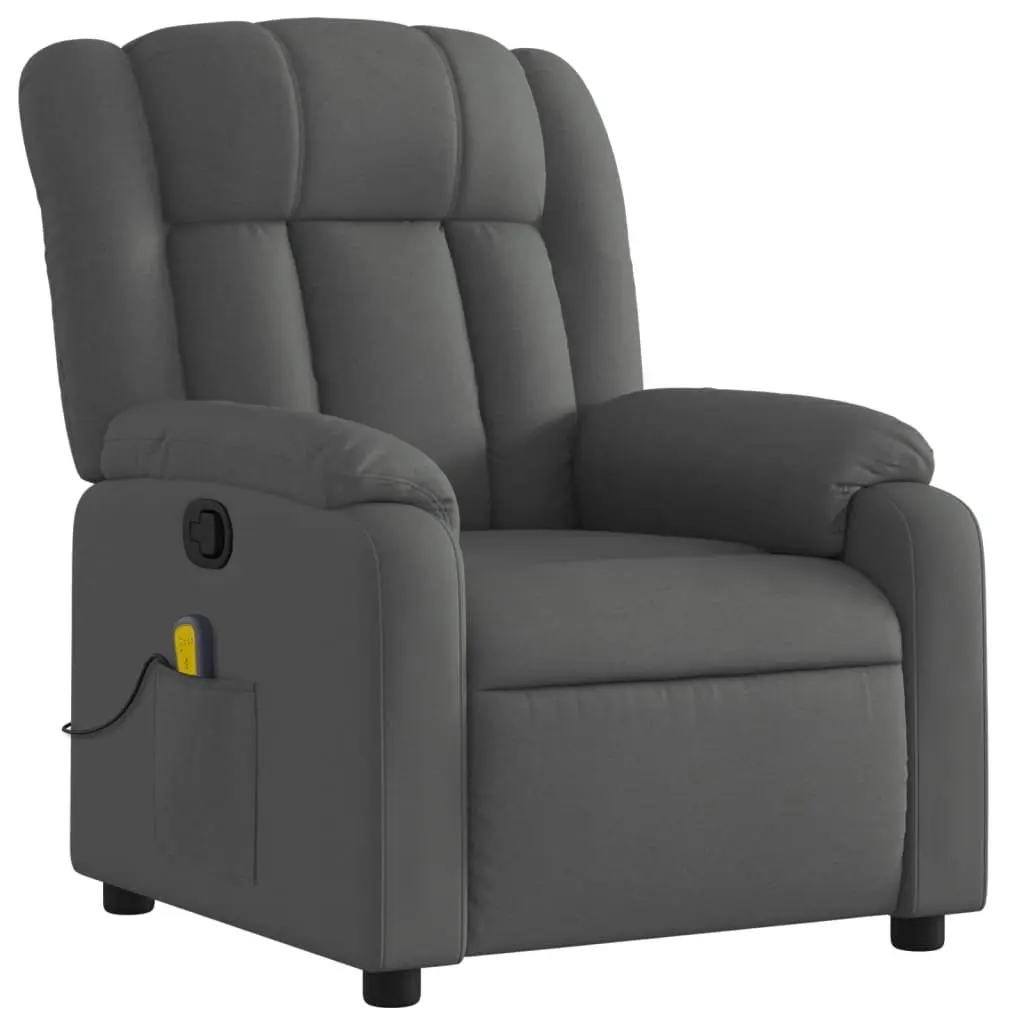 Massage Recliner Chair Manual Recline 135 Degrees Grey Fabric 6 Vibration Points