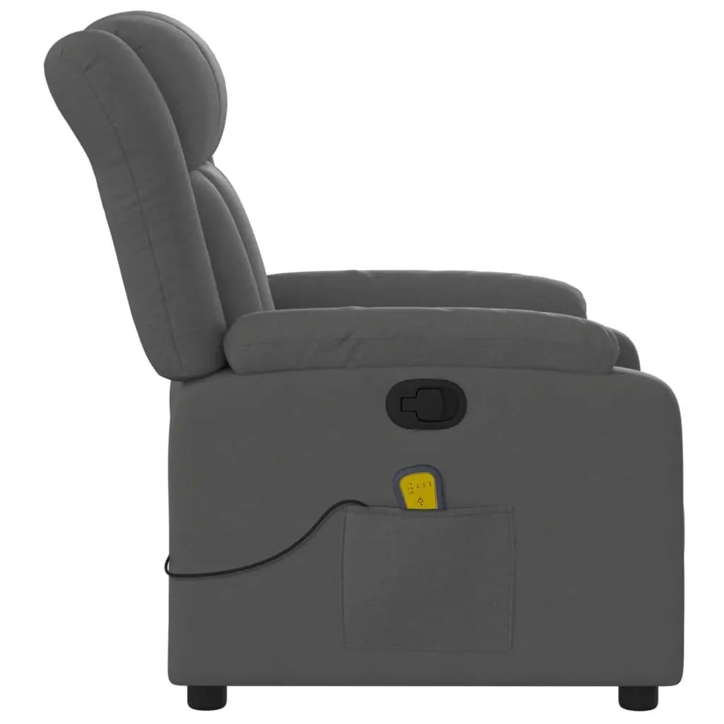 Massage Recliner Chair Manual Recline 135 Degrees Grey Fabric 6 Vibration Points